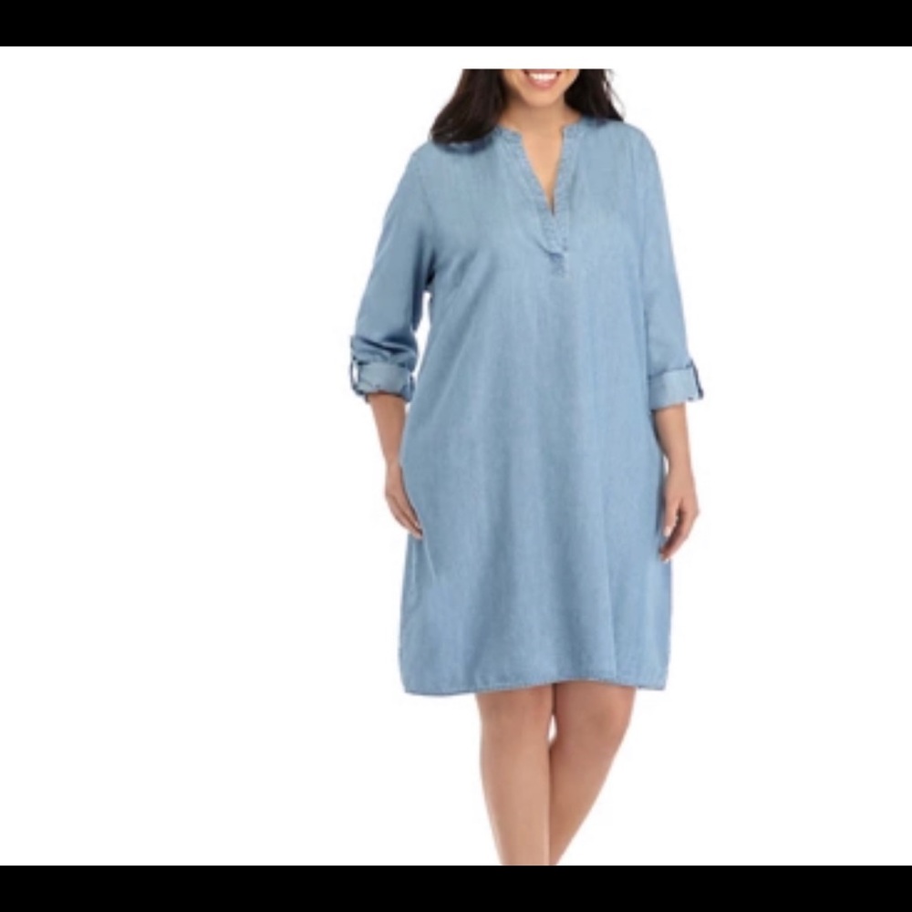Kim Rogers Blue Chambray Collarless Dress